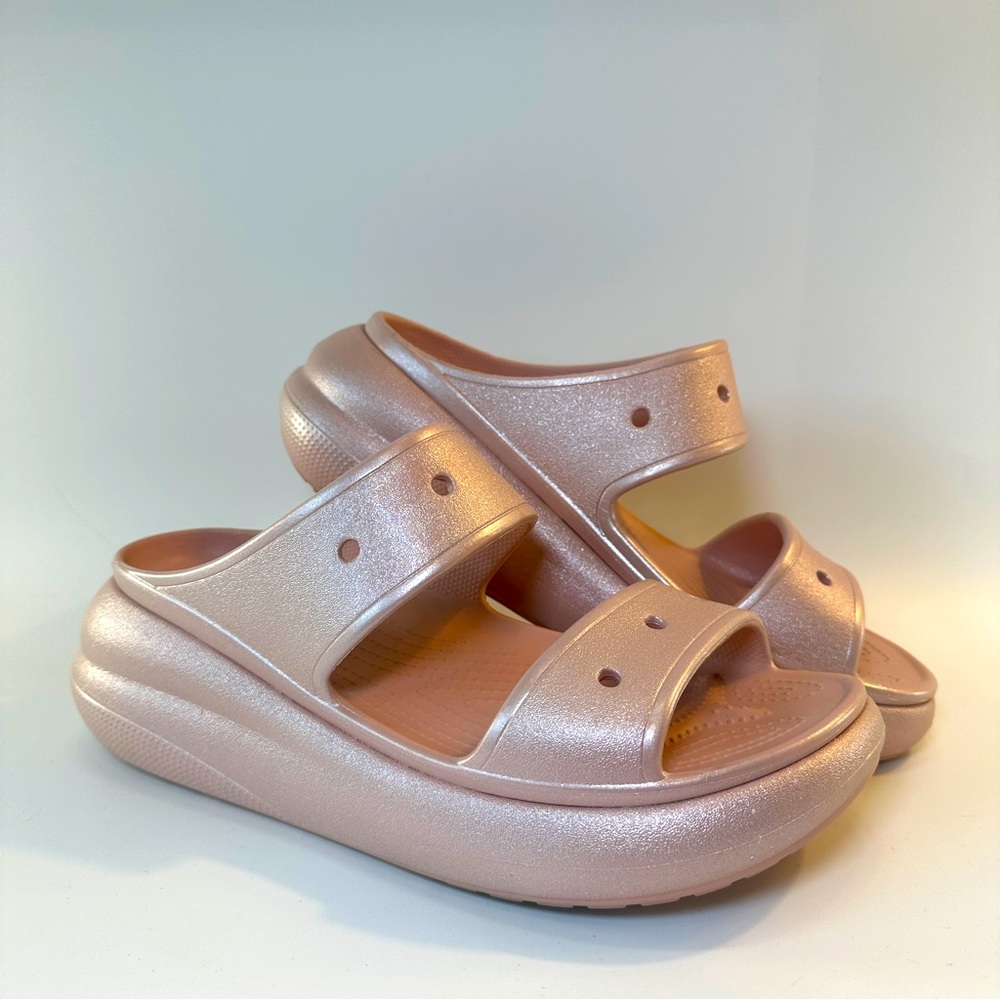 CROCS Platform Sandals in Shimmery Rose Gold